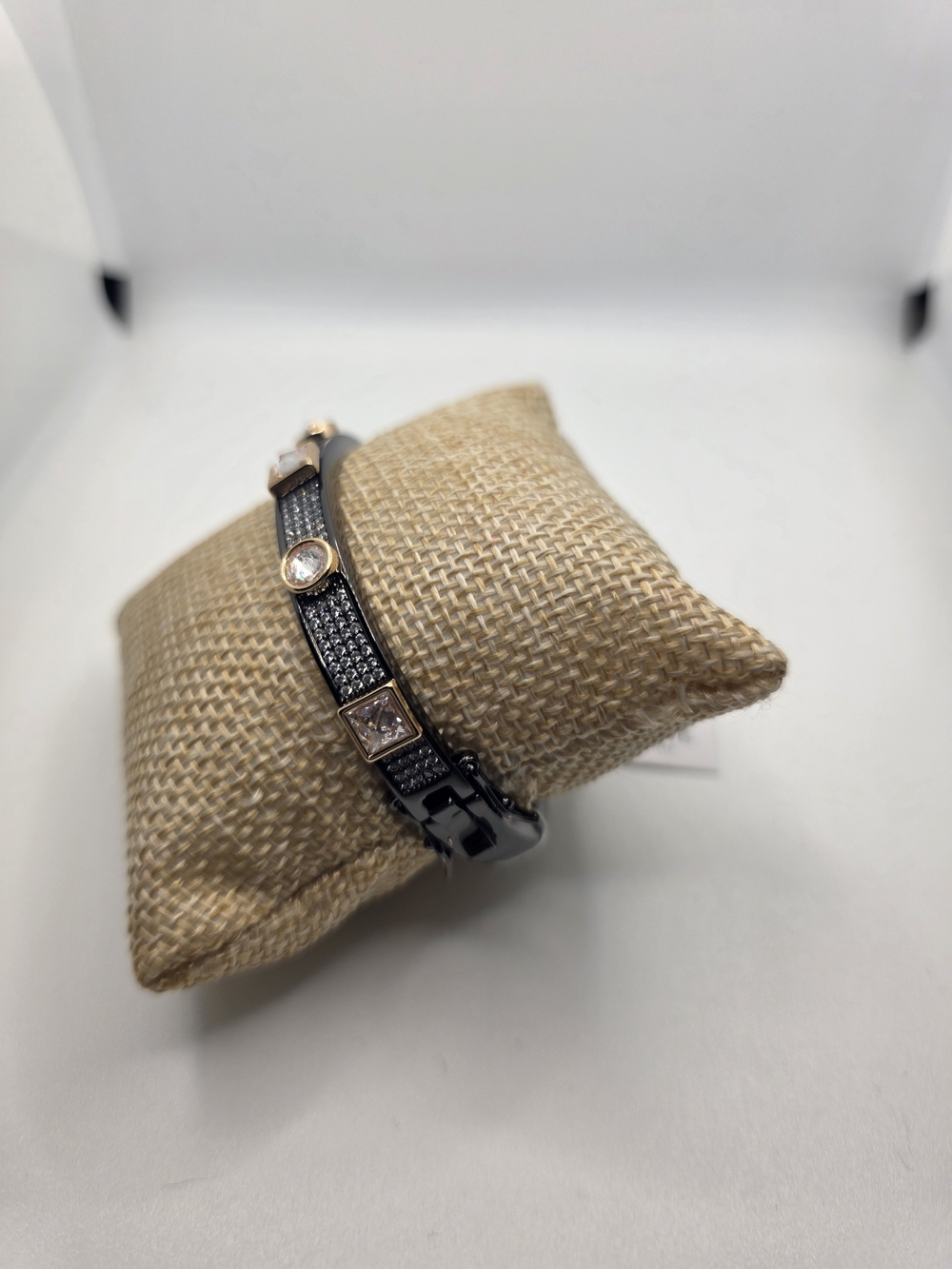Park Lane Black and Rose Gold Crystal Accent Women’s Stretch Bangle